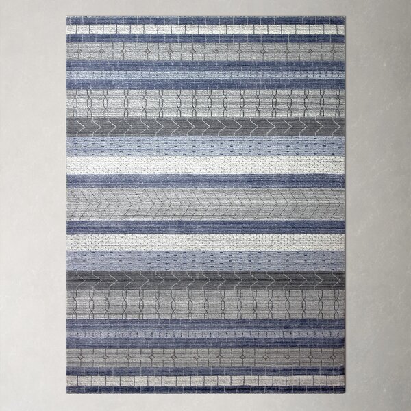 Brodie Handmade Hand Loomed Blue Gray Ivory Rug